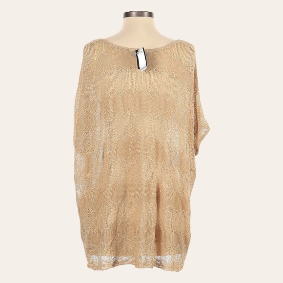 Bebe Wave Stitch Boho Knit Tan Boxy Oversized Layering Sweater Size S NWT - Picture 2 of 9